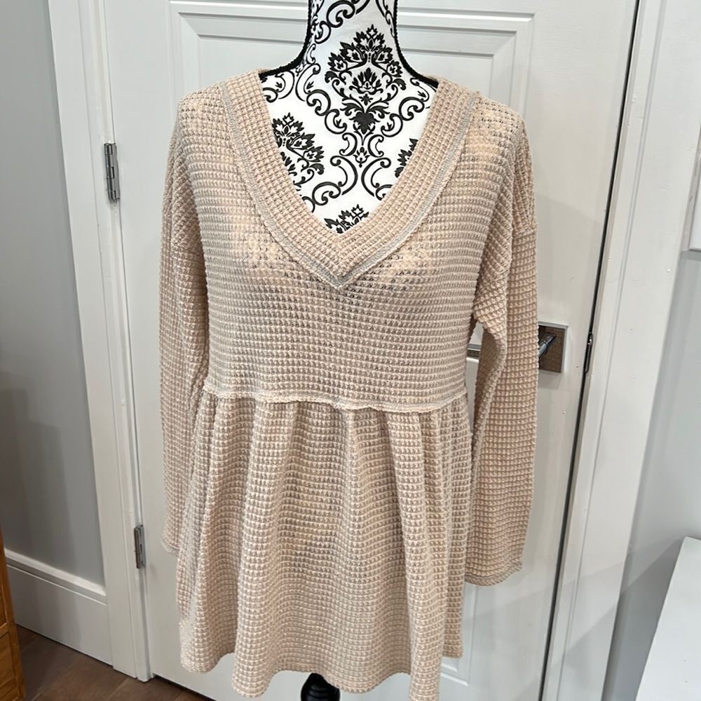 Bibi Brown Waffle Knit Lagnlook Top Size Small